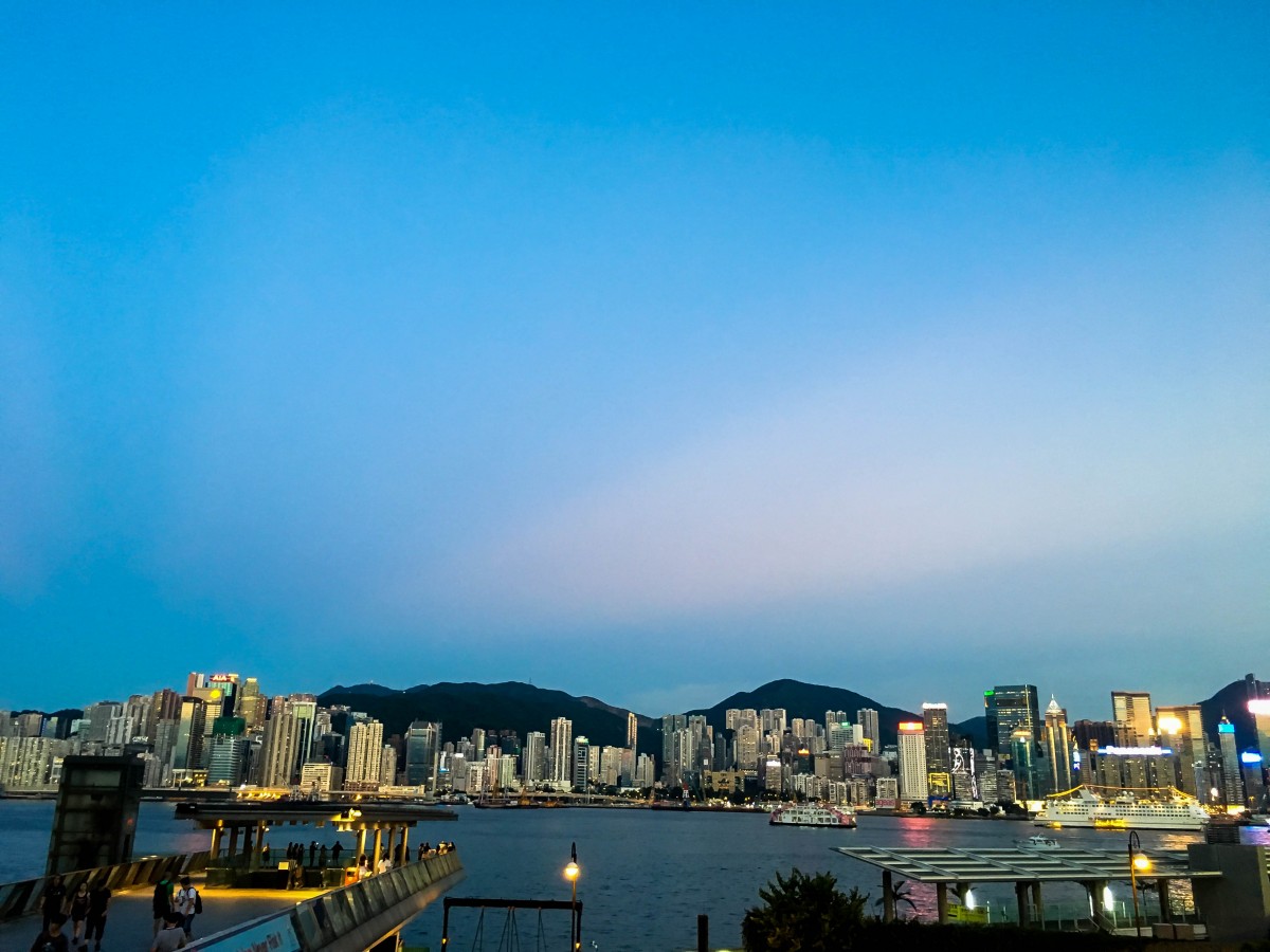 Victoria Harbour as the sun is setting
