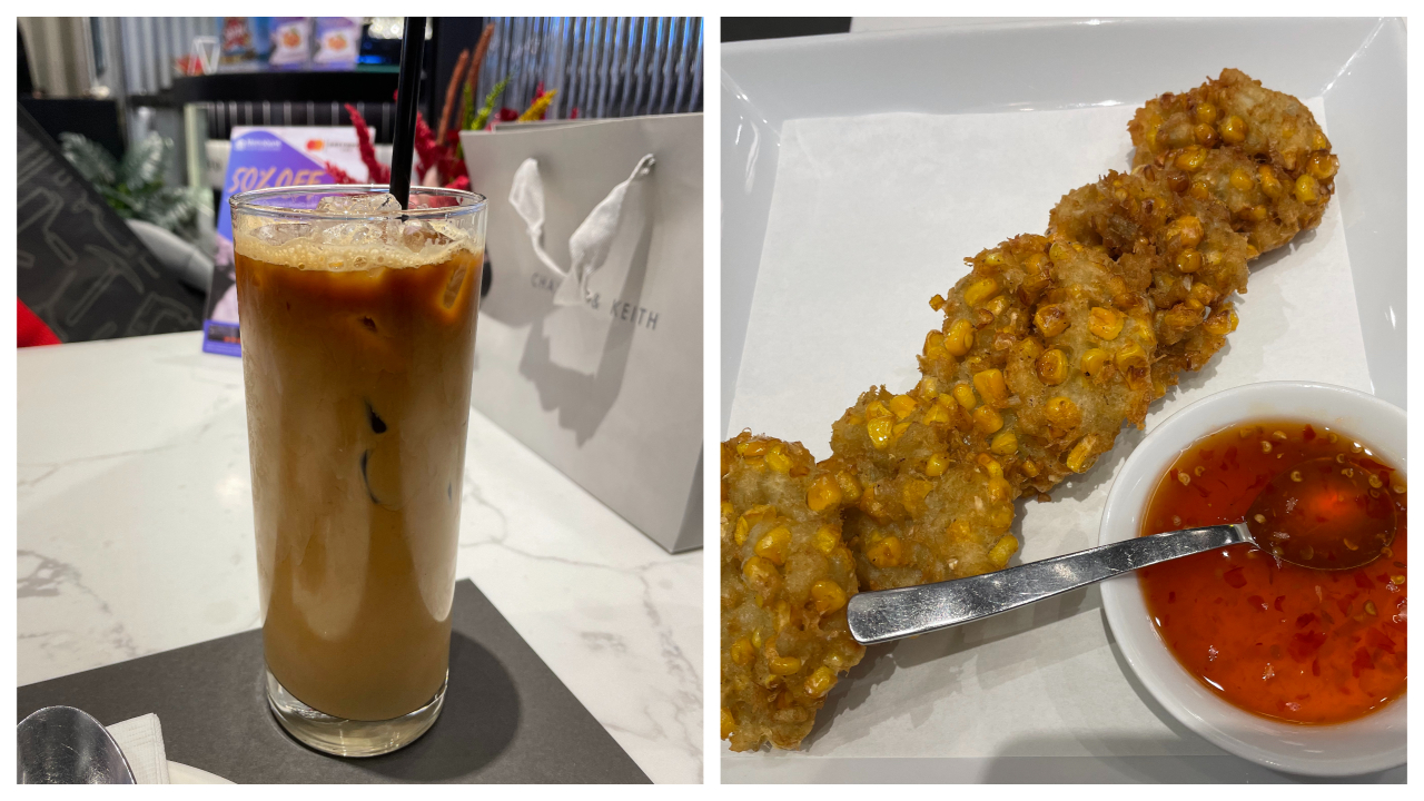 Greyhound Cafe Classic Iced Coffee and Crispy Corn with Crab Meat